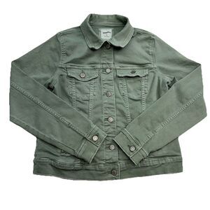 Sonoma The Everyday Jacket Women's Small Stretch Denim Button Up Green Pockets